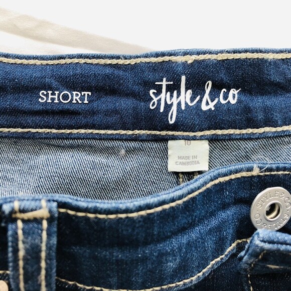 Style & Co Women's Size 10 Bermuda Jean Shorts Frayed Hem High Rise Blue Denim - Picture 7 of 7